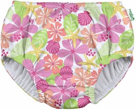 i play by green sprouts Girls 3T Pull-up Reusable Swim Diaper White Shell Floral image 1