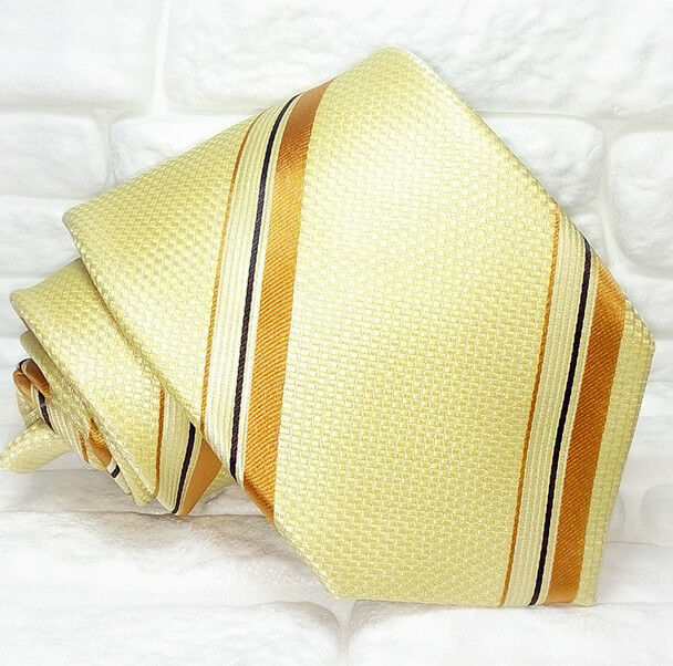 Striped yellow beige and brown men's necktie Tre brand Italy 100% silk ties £ 38
