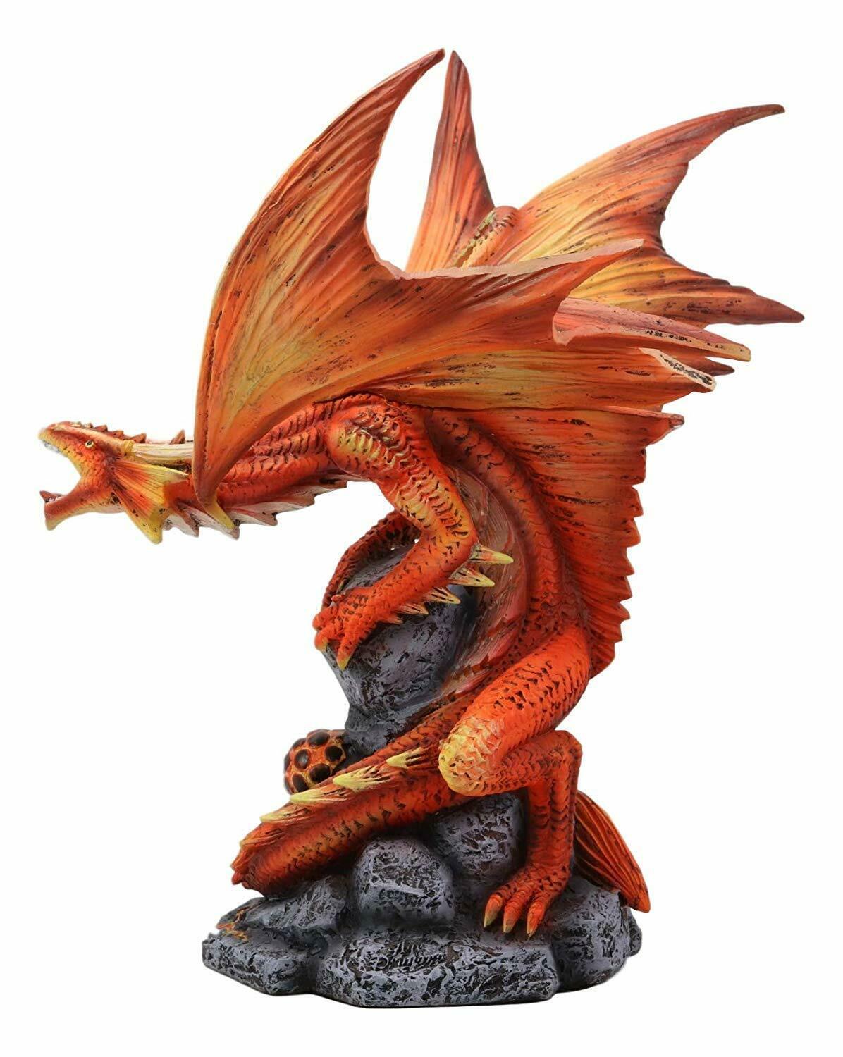 Roaring Red Phoenix Fire Dragon Guarding Egg Hatchling Statue 10