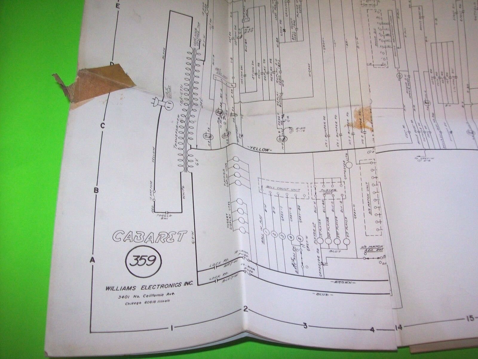 Cabaret Pinball Machine Wiring Diagram Schematic Sheet Williams Game ...