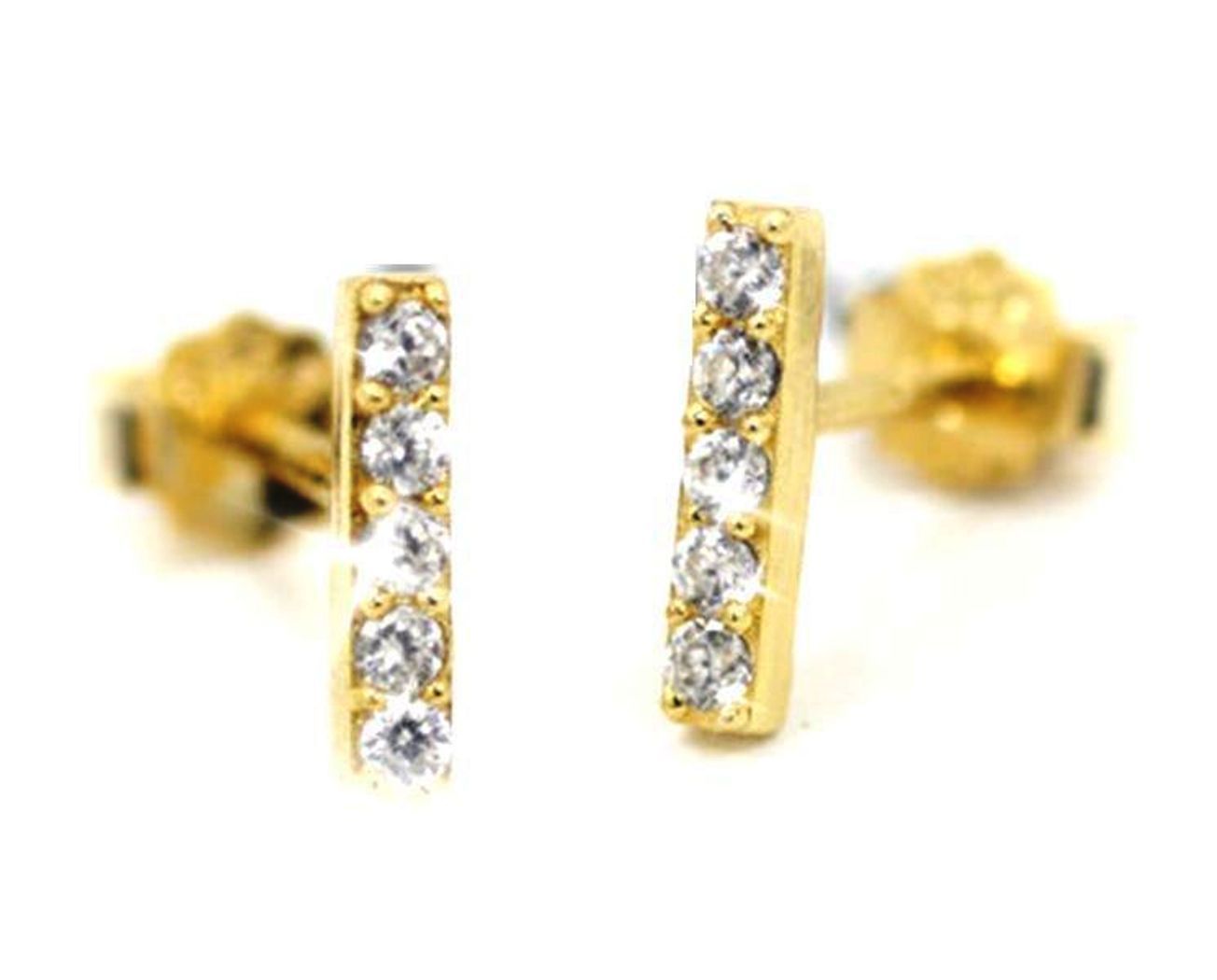 Diamond Alternatives Bar Stud Earrings 14k Yellow Rose Or White Gold 