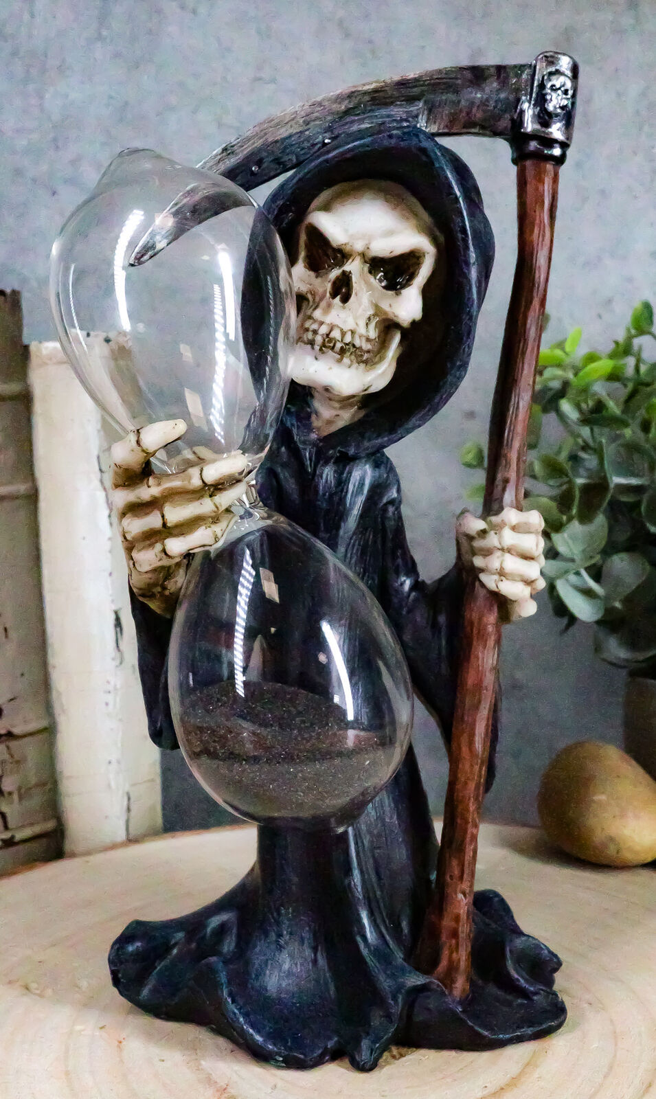 Ebros Time Waits for No Man Grim Reaper with Soul Scythe Sand Timer Figurine