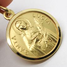18K YELLOW GOLD HOLY ST SAINT SANTA LUCIA LUCY ROUND MEDAL MADE IN ITALY, 15 MM  image 4