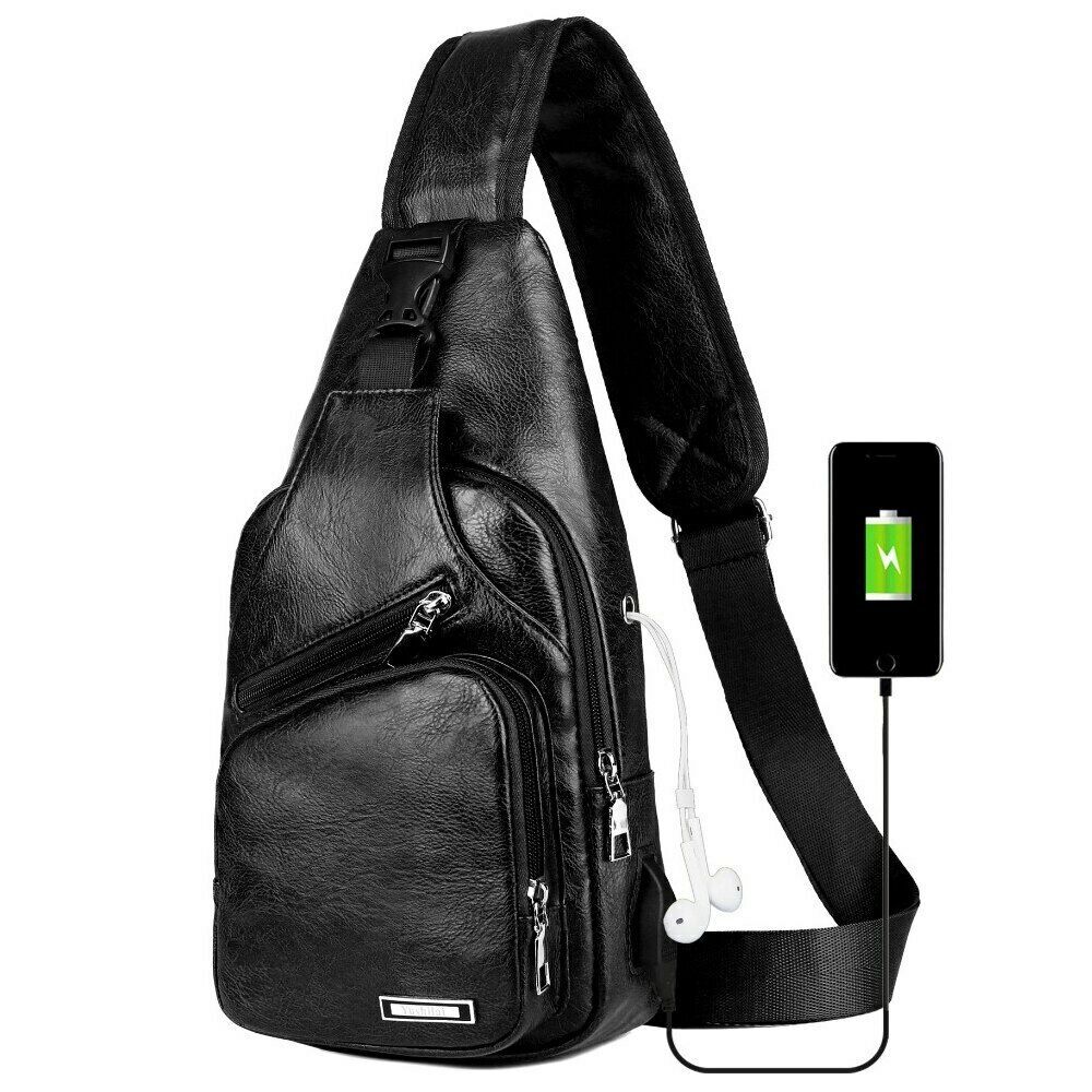 Anti-theft Sling Chest Bag with USB Charging Port Crossbody Pack Casual Daypack - Bags