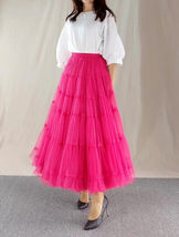 Women A Line Layered Tulle Skirt Outfit Plus Size Full Tiered Ruffle Tulle Skirt image 12
