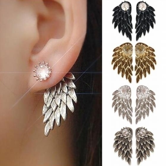 Women's Angel Wings Rhinestone Alloy Drop Stud Earrings Trendy Jewelry