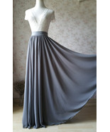 GRAY Chiffon Maxi Skirt Gray Bridesmaid Chiffon Skirt Wedding Party Plus... - $53.54