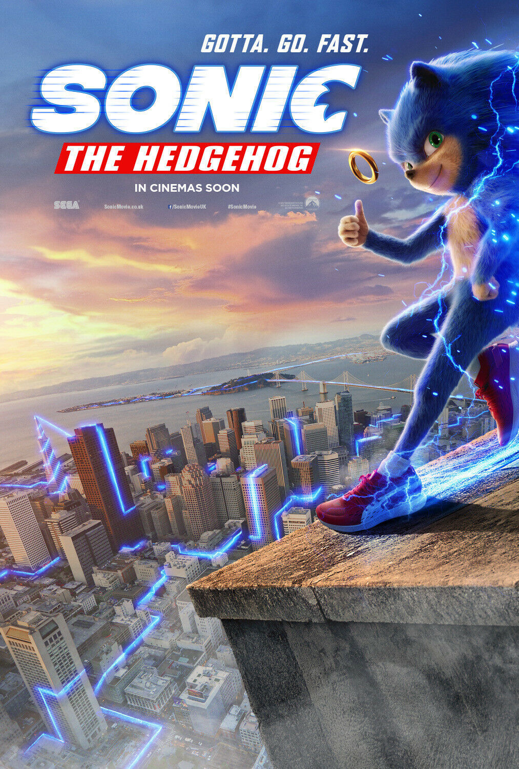 Sonic the Hedgehog Poster 2019 Movie Jeff Fowler Film Print 18x24 24x36 27x40
