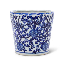 Ornate Taper Planter Indigo Blue White Porcelain 7" H Elegant Pot w 6" Opening 