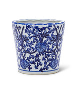 Ornate Taper Planter Indigo Blue White Porcelain 7&quot; H Elegant Pot w 6&quot; O... - $49.49