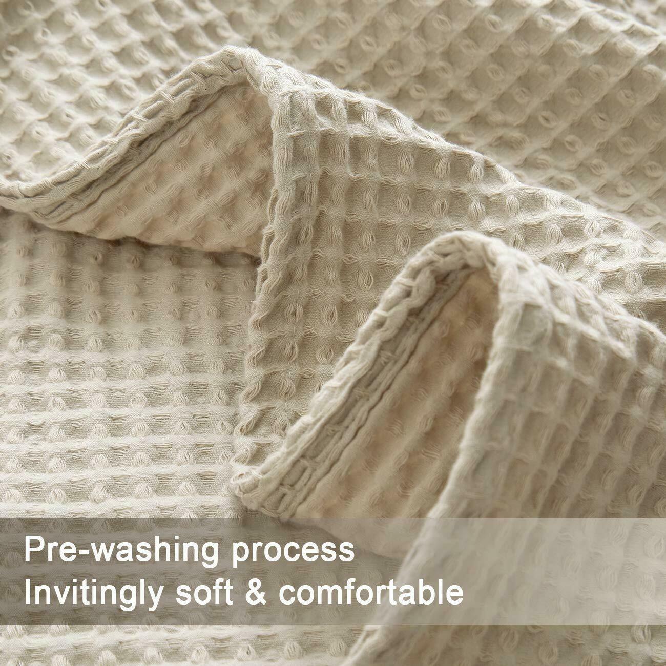 King Blanket Waffle Weave 108" x 90" Beige Soft 100 Cotton Bedding