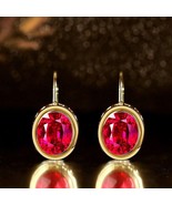 14K Yellow Gold Over 4 Ct Oval Cut Lab Created Pink Sapphire Dangle Earr... - $169.99