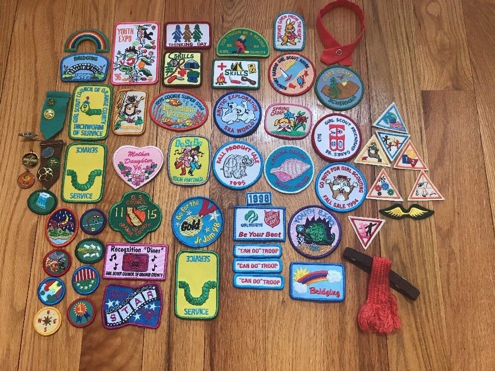 Huge lot of 61 Girl Scout Pieces. Badges, Patches, Pins for Sash and ...