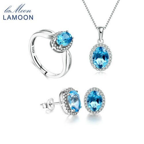 Sterling Silver 925 Jewelry Sets Blue Topaz Gemstone Jewelry Sets 18K White Gold