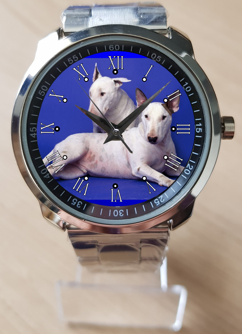 Primary image for White Bullterrier Pair Pet Dog Unique Unisex Beautiful Wrist Watch Sporty