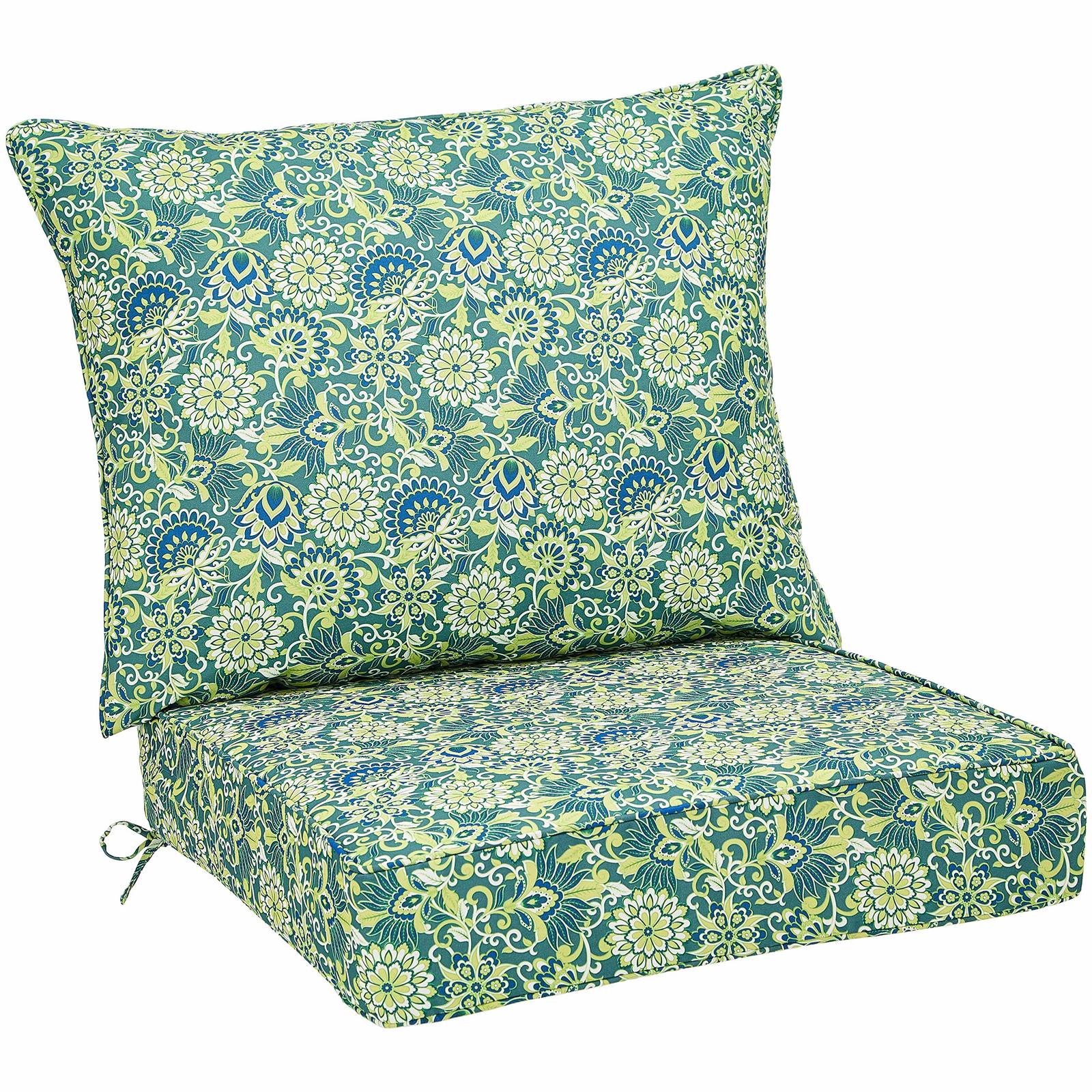 Deep Seat Patio Seat and Back Cushion Set - Green/Blue Flower - $2.50