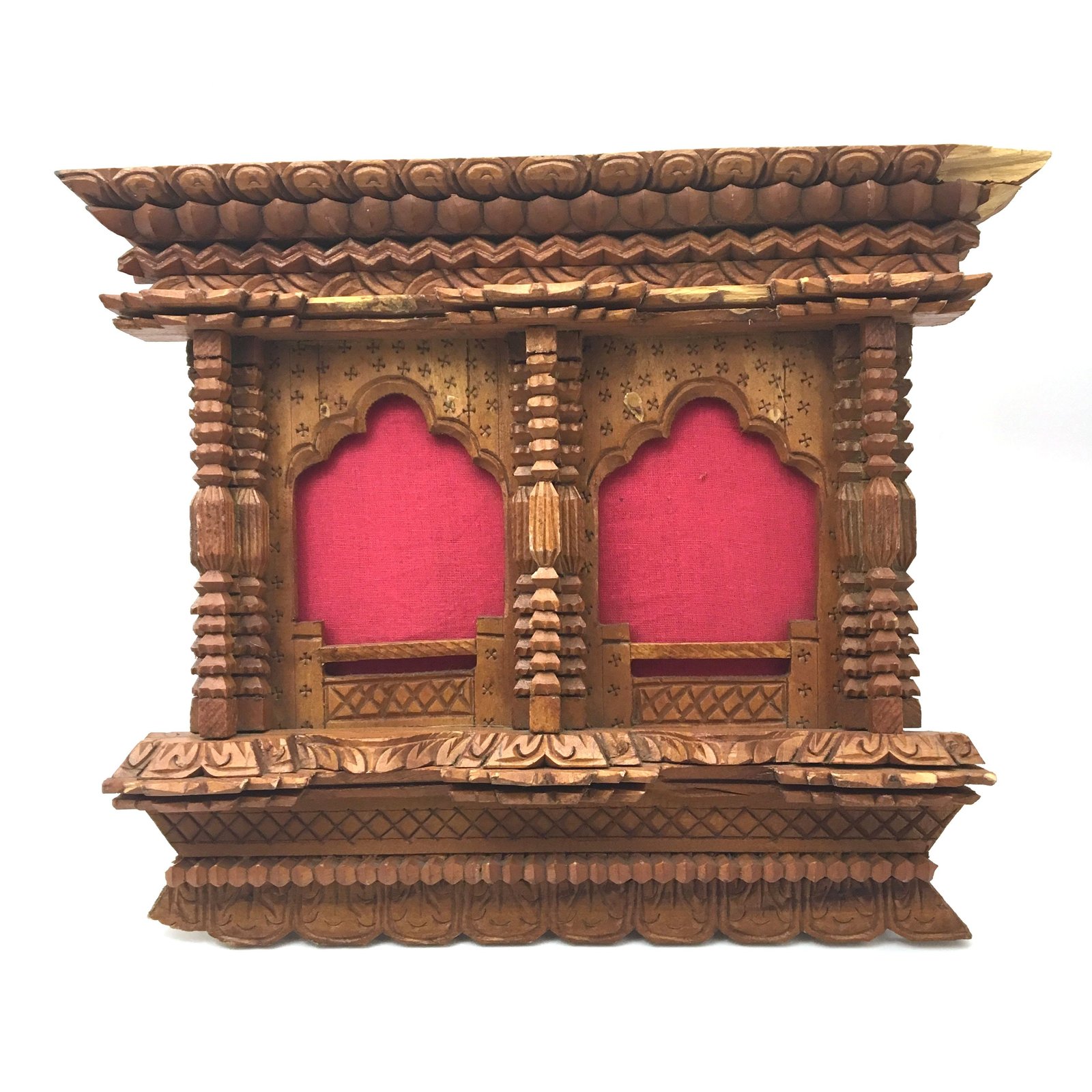Jharokha Wood Hand Carving Double Picture Windows Frame HomeDecor