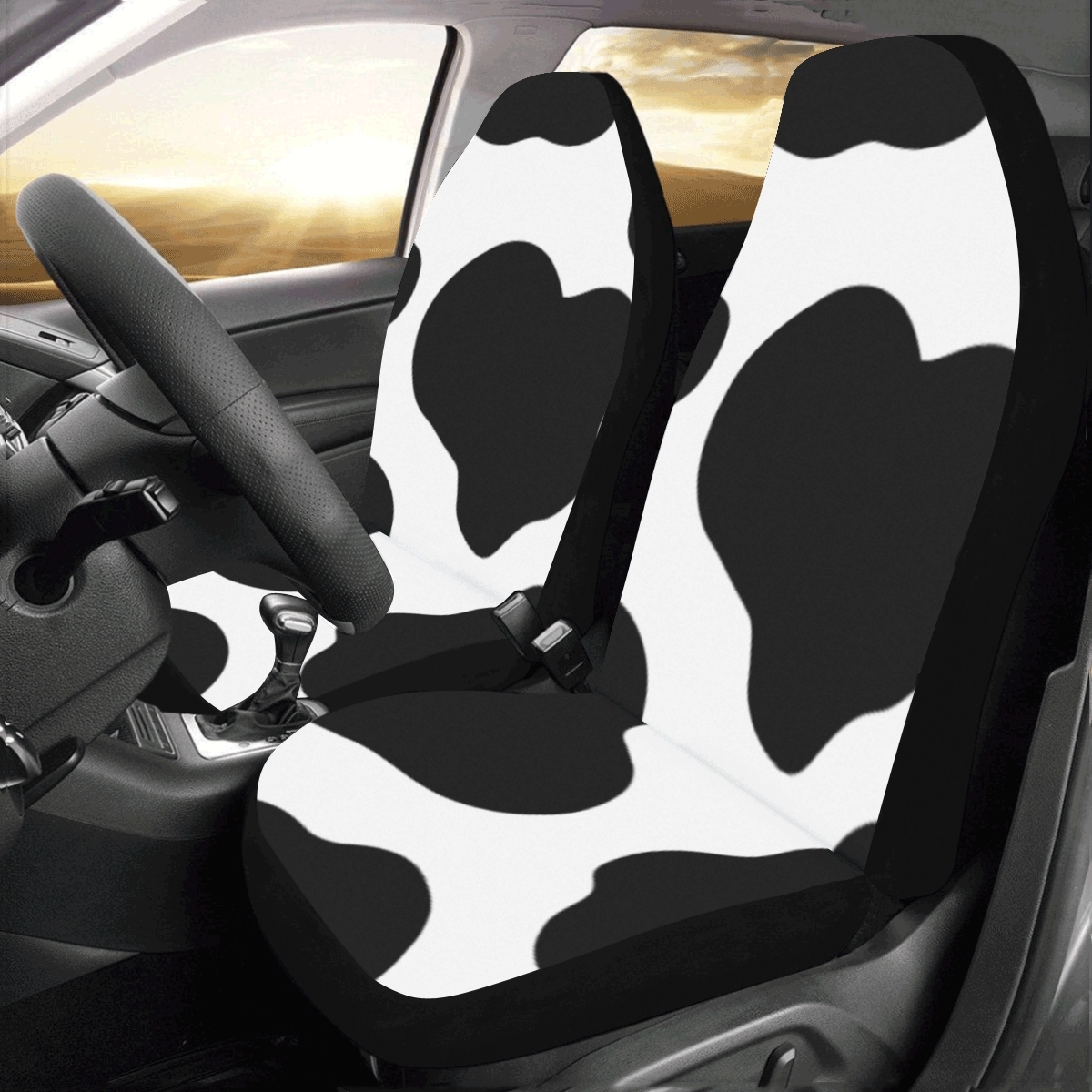 Black And White Cow Print Universal Fit Auto Drive Car Seat Covers