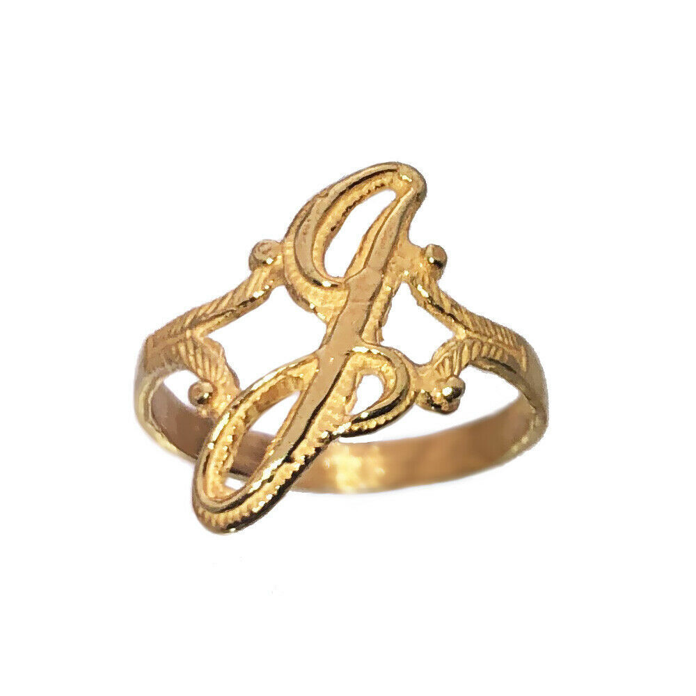 New Letter J Initial Ring name word Yellow Gold Plated Jewelry Pick