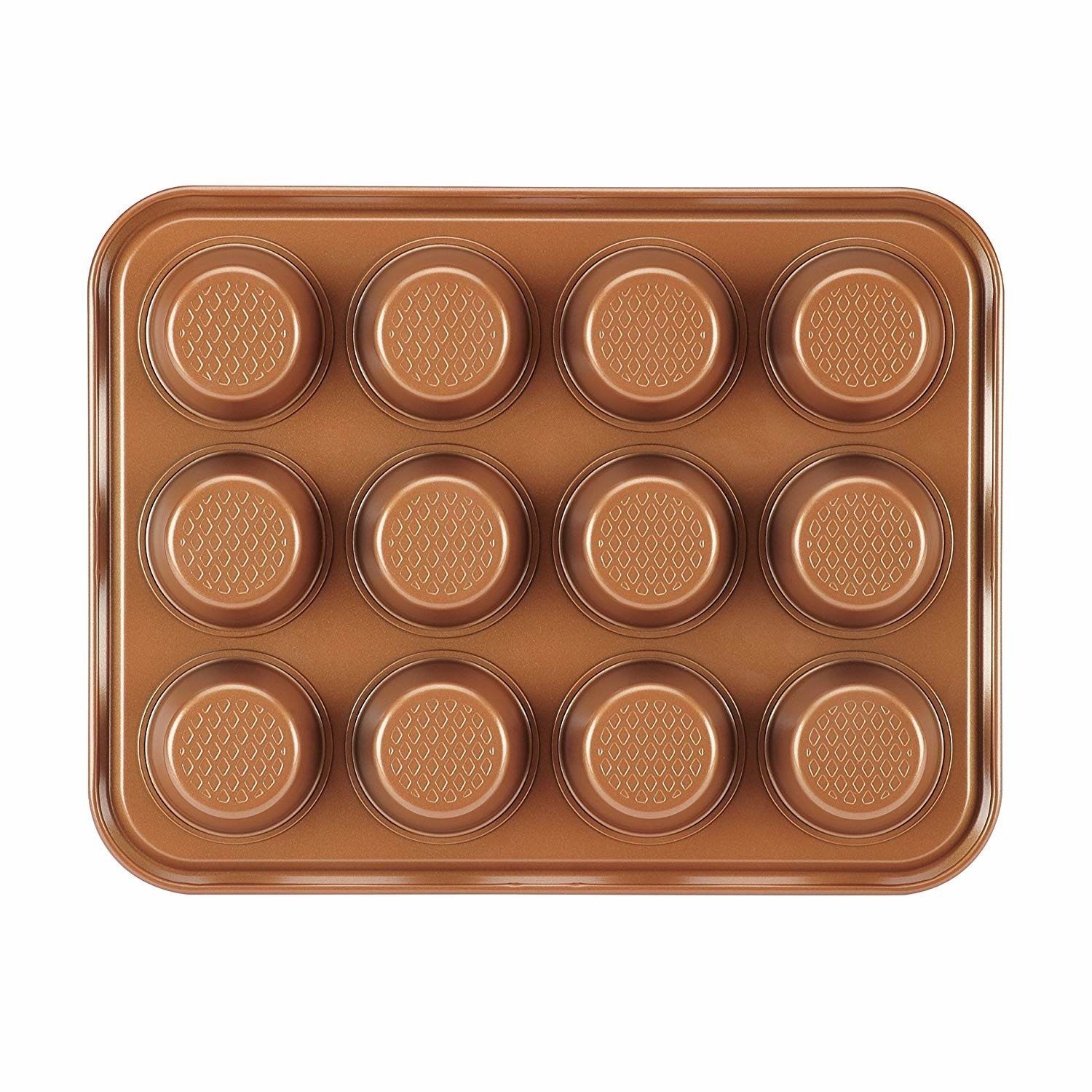 Steel Bakeware Copper Muffin Baking Pan 12 Cup Nonstick Chef Cupcake