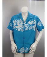 Vintage Hawaiian Shirt - Light Blue with Floral Wrap Pattern - Men&#39;s Medium - $55.00