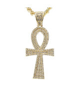 14K Yellow Gold Plated Egyptian Ankh Cross Pendant 24&quot; Cuban Chain Necklace - $227.98