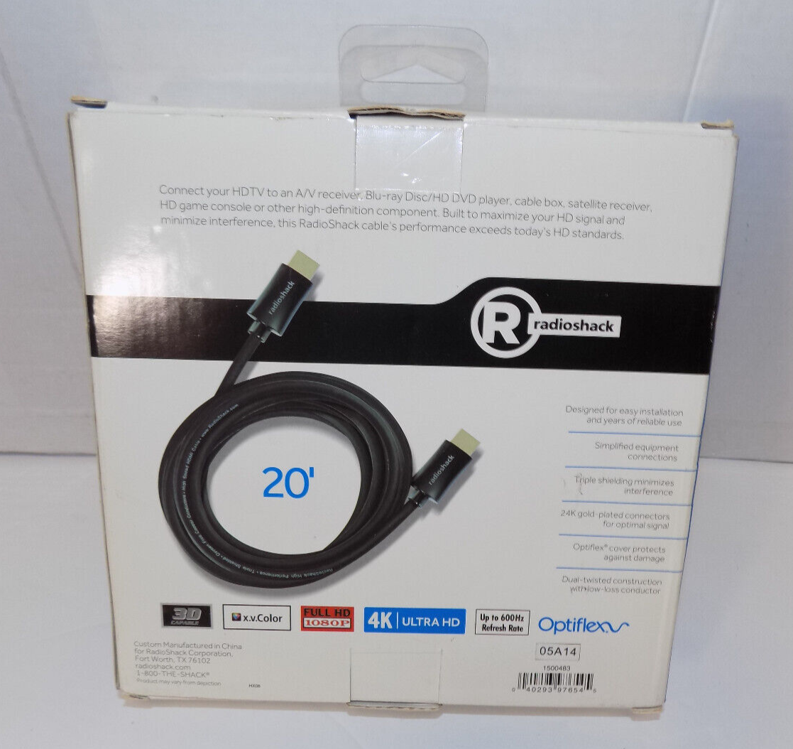 Radio Shack 20' High Speed HDMI Cable With 24K Gold Plated