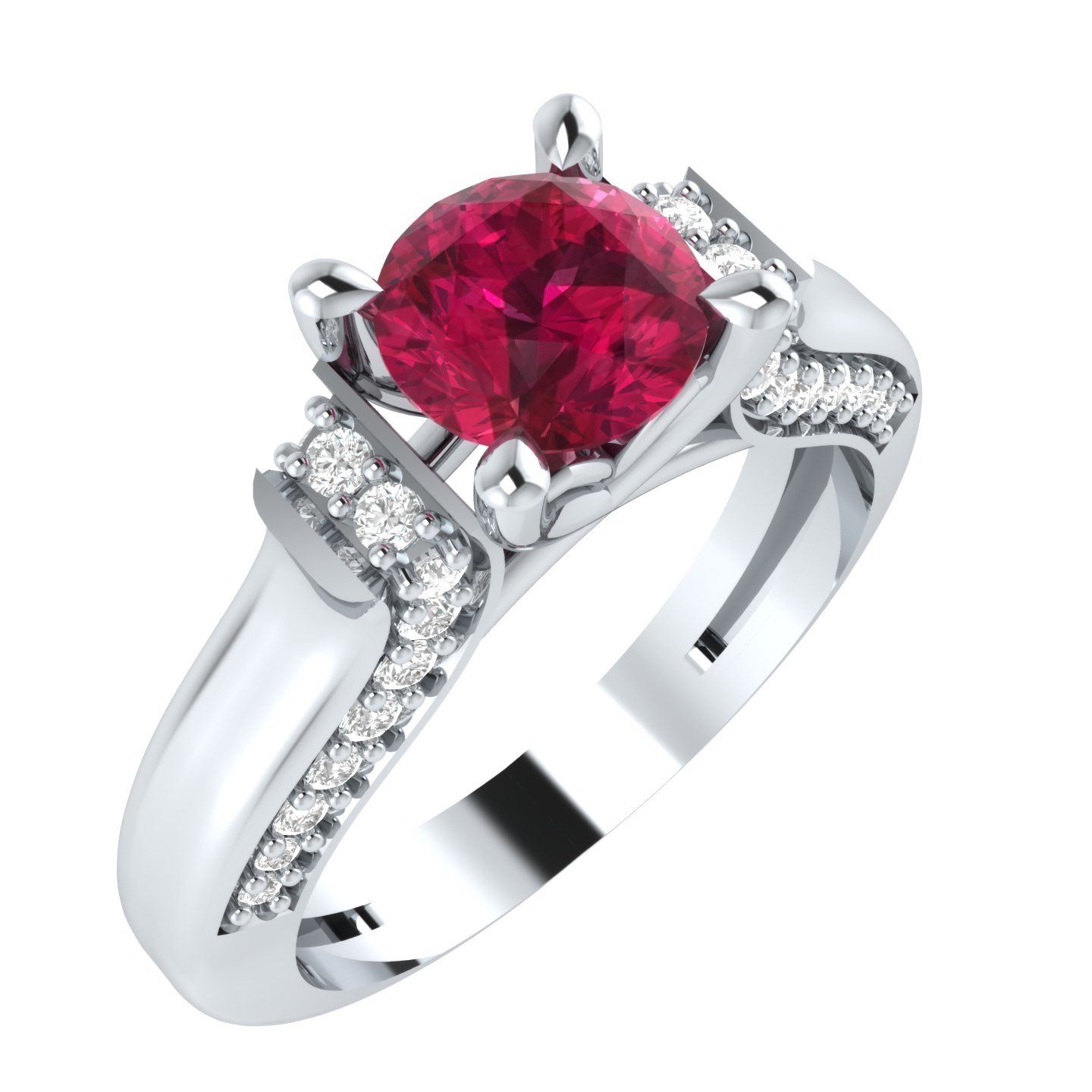 14K White Gold Fn Red Ruby Solitaire Diamond Accents Halo Engagement