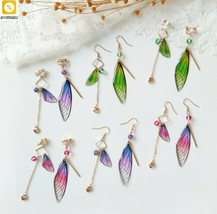 Butterfly Earrings Women Temperament Fairy Wings Drop Earrings Asymmetric Bride - $8.24