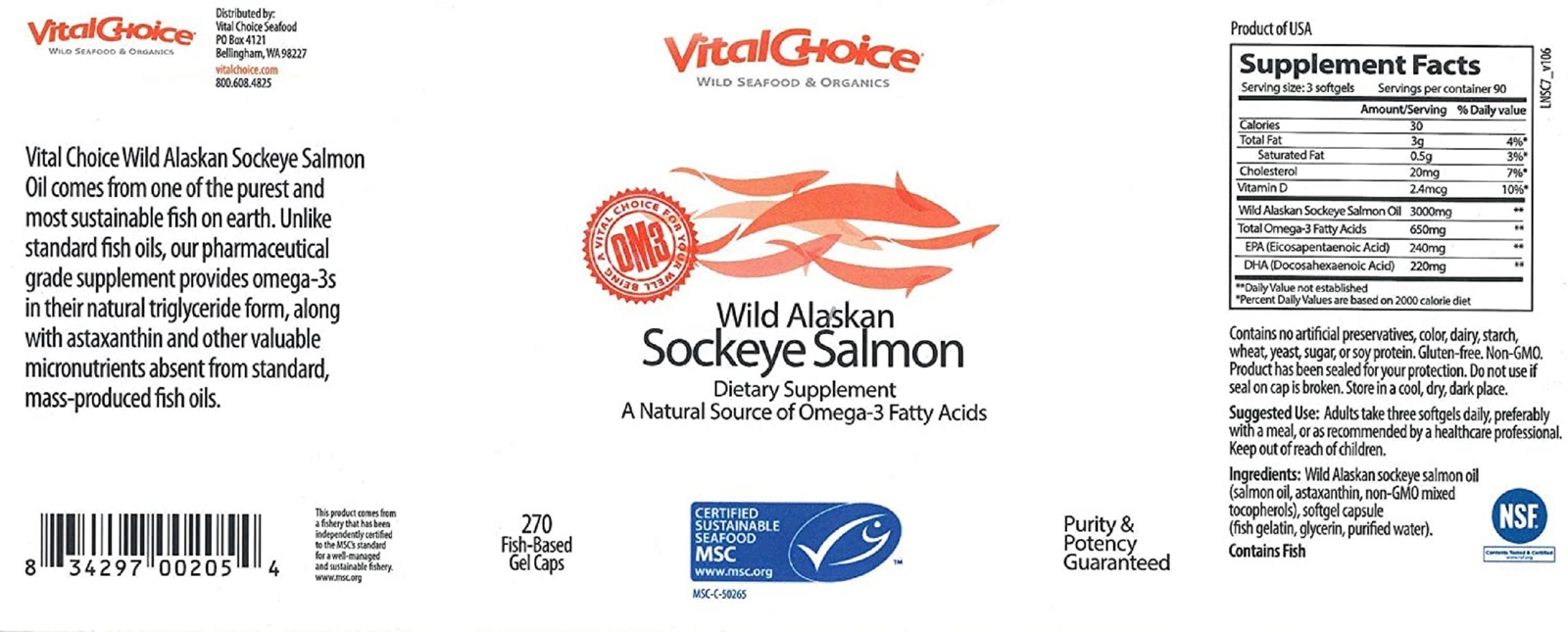 Vital Choice Wild Alaskan Sockeye Salmon Oil 1000 mg, 270 Softgels
