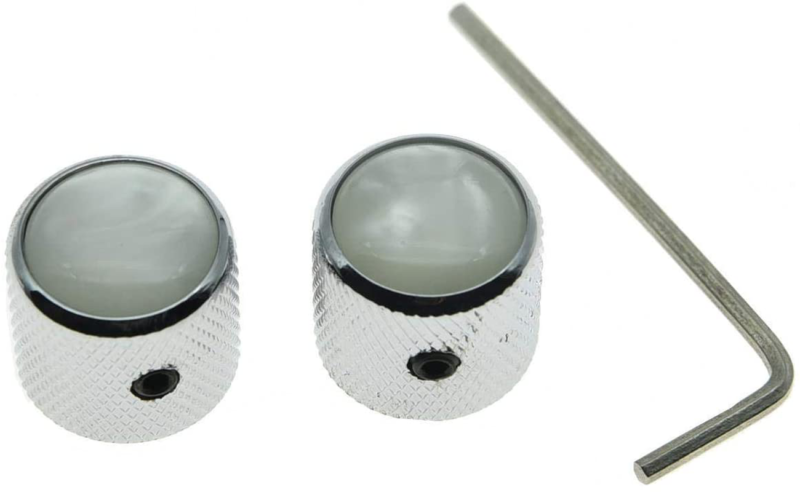 2 pcs Chrome With White Pearl Cap Guitar Dome Knobs For Tele Telecaster Set NEW