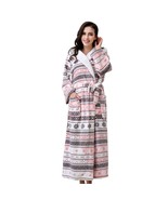 RH Women Fleece Hooded Bathrobe - Plush Long Printed Robe Spa Sleepwear ... - $46.99