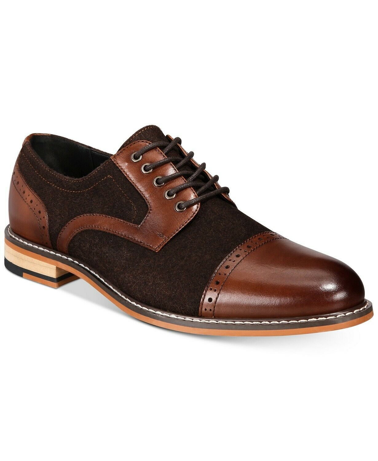 Brown Suede Burnished Rounded Derby Cap Toe Genuine Leather Lace Up