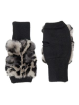 JOCELYN Savage Love Texty Time Leopard-print Rabbit Fur Mittens In Grey ... - $50.72