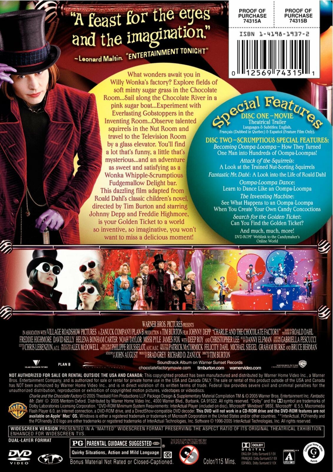 Charlie and the Chocolate Factory (DVD, 2005, 2Disc Set) DVD, HD DVD & Bluray