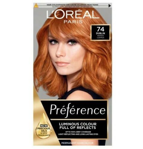 3 x L'Oreal Preference 74 DUBLIN MANGO COPPER Ginger Hair Dye Permanent SHINE
