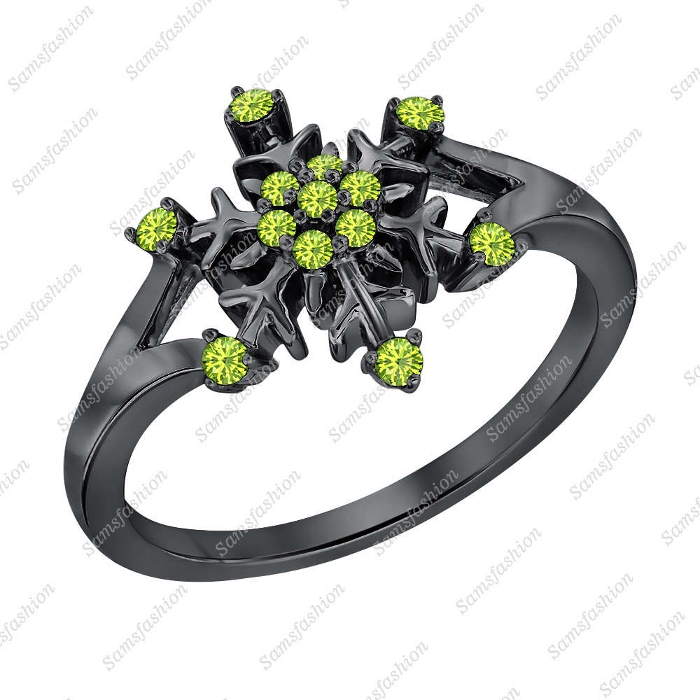 Women's Promise Wedding Peridot 14k Black Gold Over Silver Frozen Snowflake Ring