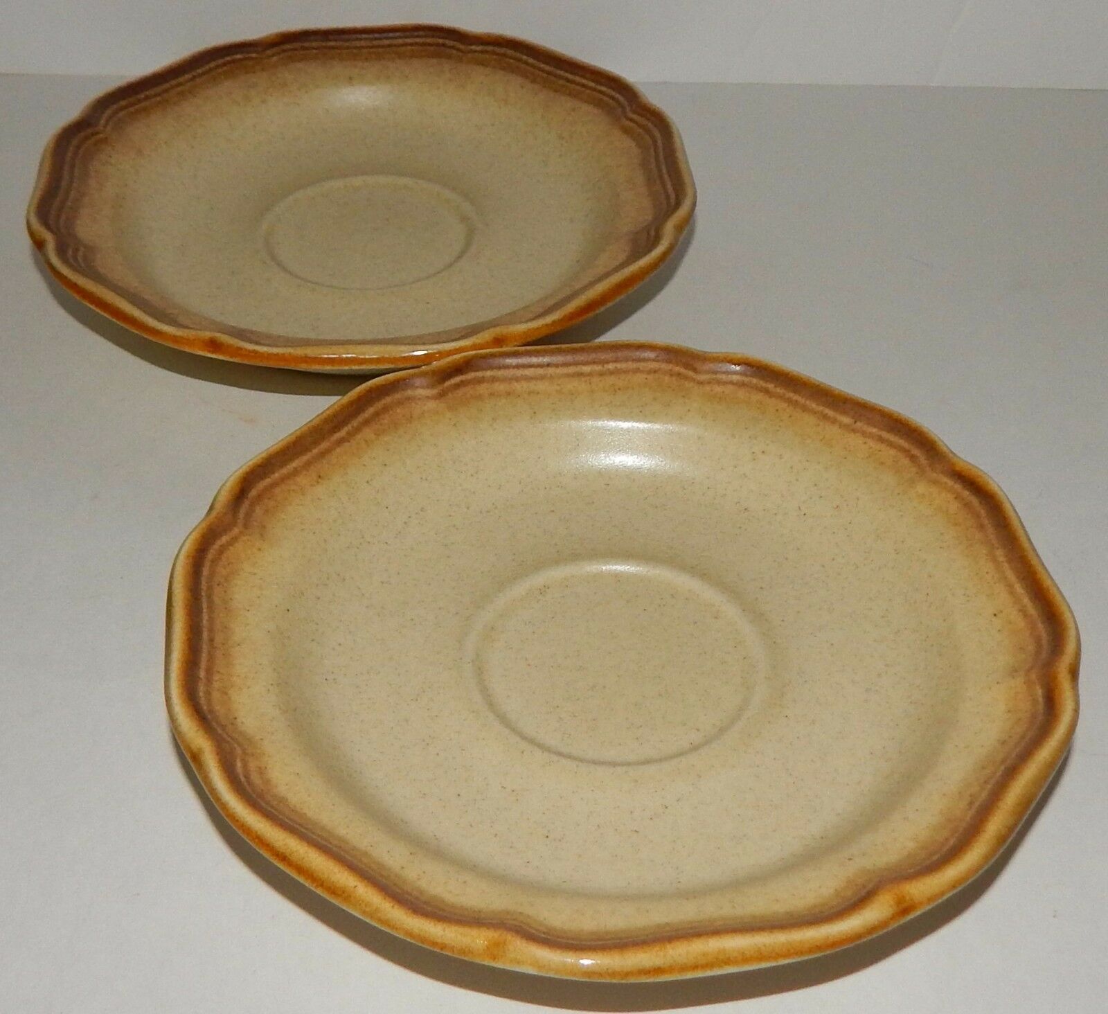 Primary image for 2 Mikasa Whole Wheat E8000 Saucers Brown Tan Scalloped Edge Japan 
