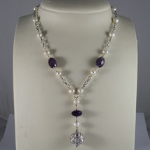 .925 SILVER RHODIUM NECKLACE WITH PURPLE AMETHYST, WHITE PEARLS AND PENDANT image 1