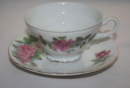 Vintage White with Pink Roses Gold Trim Tea Cup &amp; Saucer Set #2663 - $15.00
