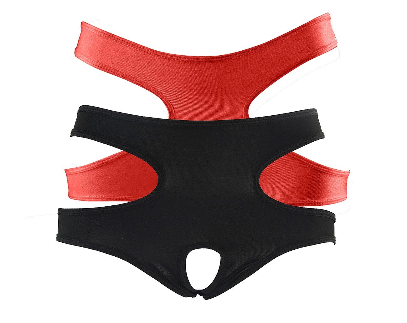 Women`s Sexy Panties Plus Size Crotchles Briefs(4XL, Black Red 2 Pack)