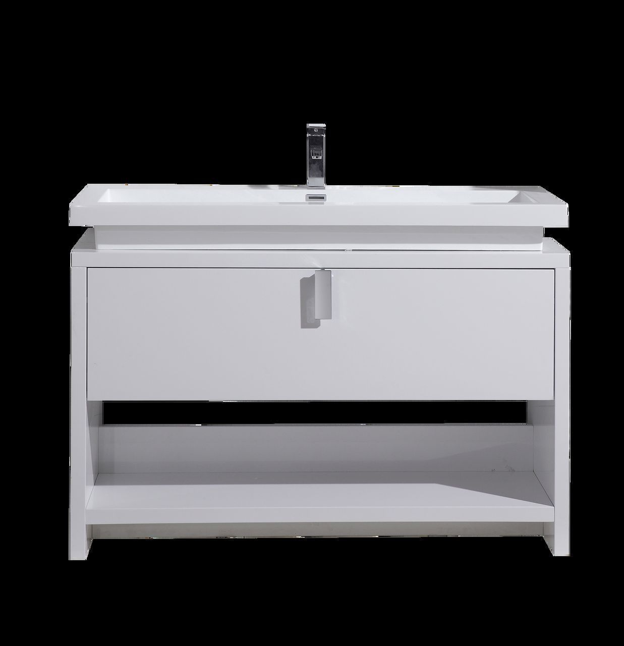 TONA LEVI 48 HIGH GLOSS WHITE MODERN BATHROOM VANITY W/CUBBY HOLE FREE