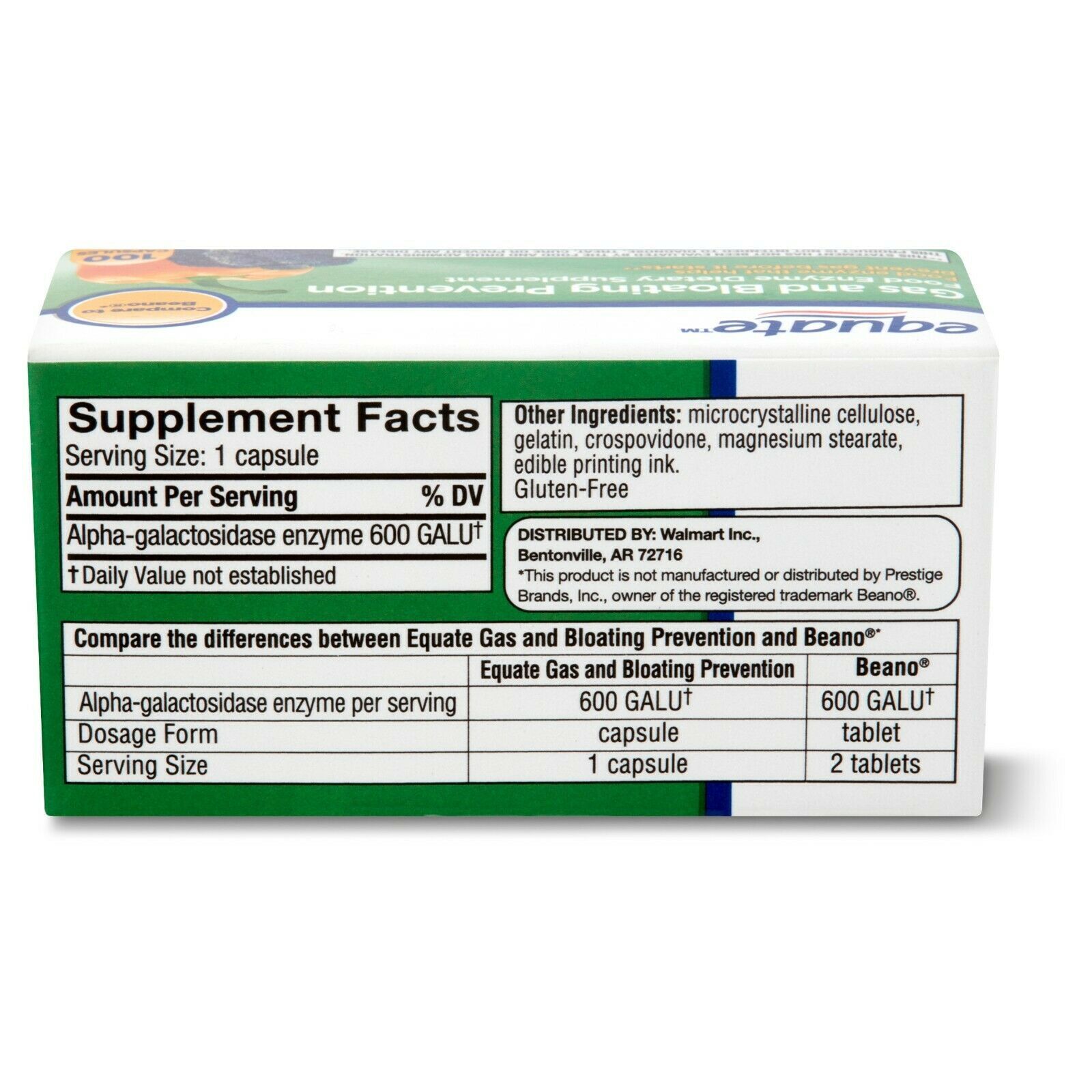 Equate Gas and Bloating Prevention Food Enzyme Dietary Supplement, 100 count..+ Health Care