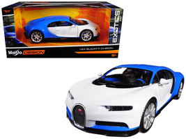 Bugatti Chiron White and Blue &quot;Exotics&quot; Series 1/24 Diecast Model Car by... - $36.65