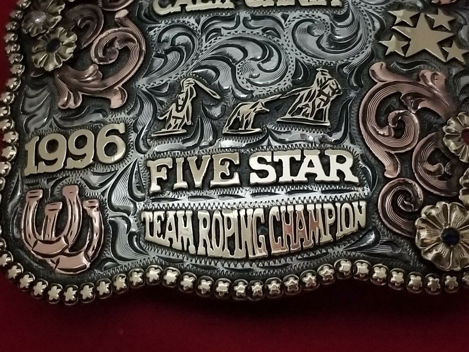 1996 RODEO VINTAGE TROPHY BELT BUCKLEVISALIA CALIFORNIA TEAM ROPING CHAMPION874 Belt Buckles