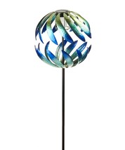 Solar Wind Spinner Double Pronged Metal Garden Stake Beauty Sun Blue Green 62"