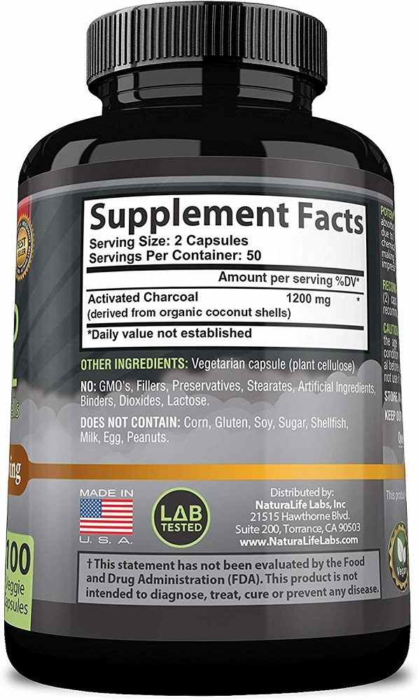 Organic Activated Charcoal Capsules - 1200mg Highly Absorbent Helps Alleviate