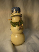 Vaillancourt Folk Art Wind Blown Snowman w/ Stick Arms & Blue Winter Hat Signed  image 2