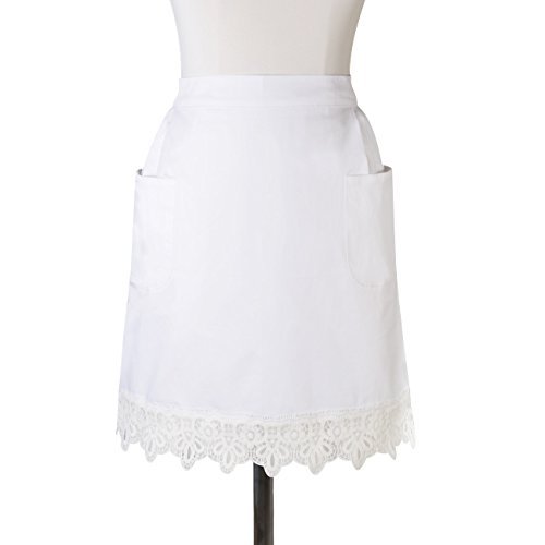 HOMCOS White Half Aprons Lace Victorian Maid Costume Craft Waist Aprons with Two Aprons