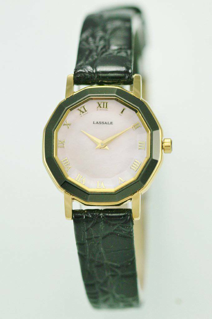 Lassale by Seiko ladies Gold Green Easy Read MOP Quartz Bracelet Casual